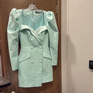 Mint Green Puff Sleeve Blazer Dress
